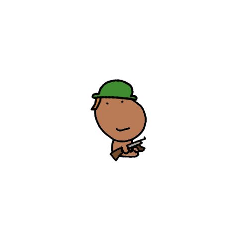 A cartoon character dressed as a soldier